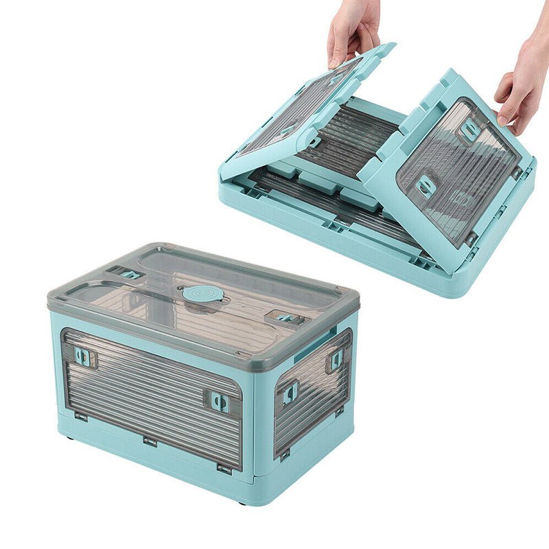 Plastic 4 Doors Stackable Collapsible Storage Bins with Lid & Wheels - NuSea