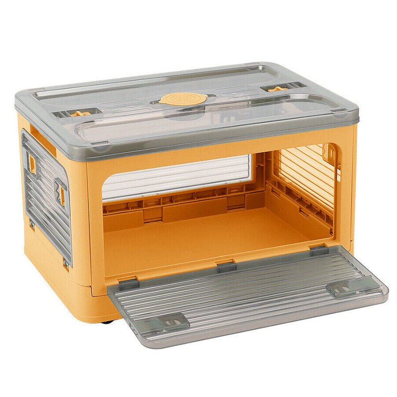 Plastic 4 Doors Stackable Collapsible Storage Bins with Lid & Wheels - NuSea