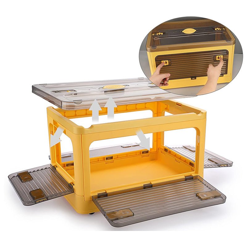 Plastic 4 Doors Stackable Collapsible Storage Bins with Lid & Wheels - NuSea