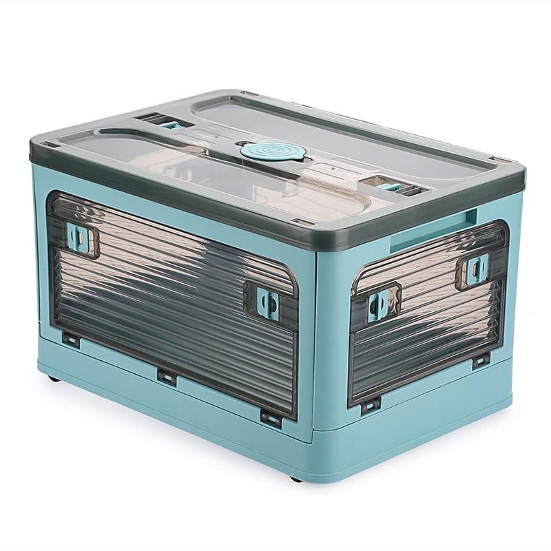 Plastic 4 Doors Stackable Collapsible Storage Bins with Lid & Wheels - NuSea