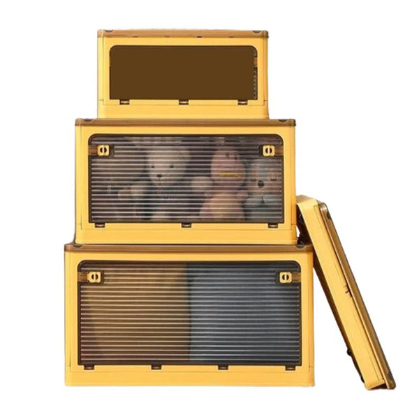 Plastic 4 Doors Stackable Collapsible Storage Bins with Lid & Wheels - NuSea