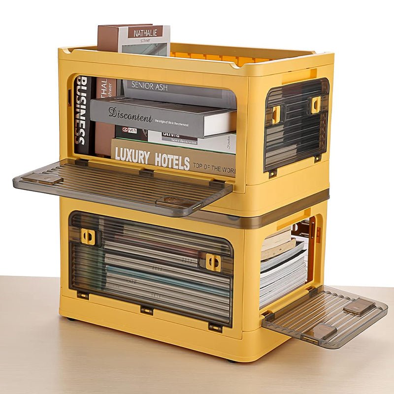 Plastic 4 Doors Stackable Collapsible Storage Bins with Lid & Wheels - NuSea