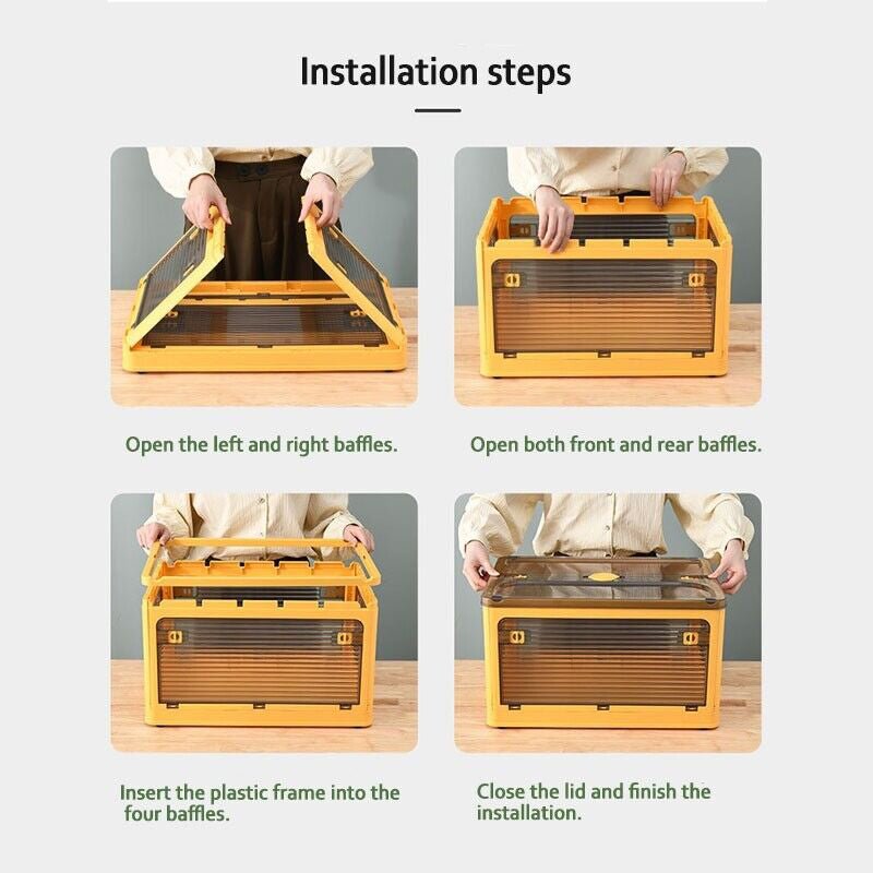 Plastic 4 Doors Stackable Collapsible Storage Bins with Lid & Wheels - NuSea