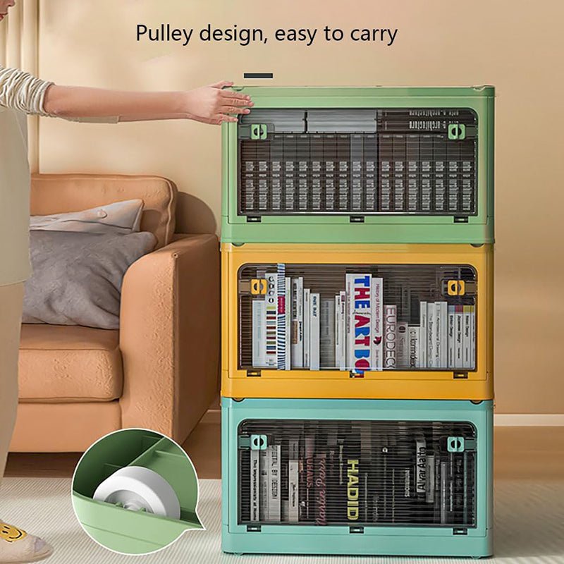 Plastic 4 Doors Stackable Collapsible Storage Bins with Lid & Wheels - NuSea