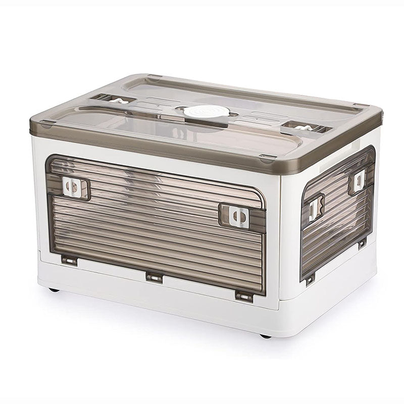 Plastic 4 Doors Stackable Collapsible Storage Bins with Lid & Wheels - NuSea