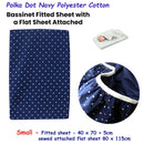 Polka Dot Navy Polyester Cotton Bassinet Fitted Sheet with a Flat Sheet Sewed Attached - NuSea