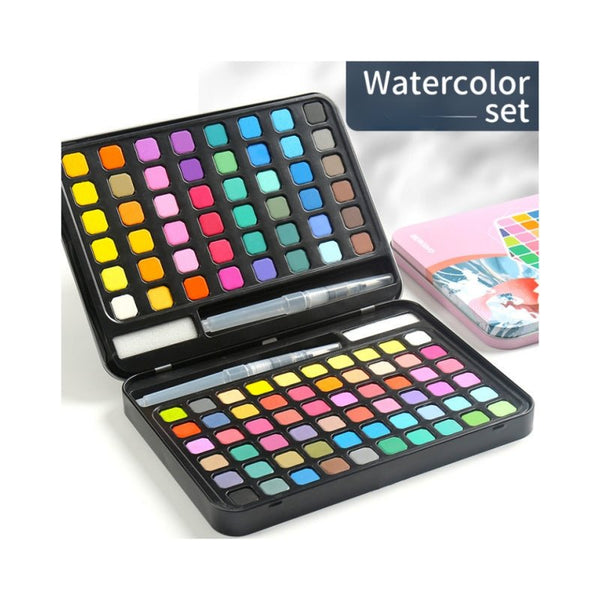 Portable 60 PCs Concentrated colour block Water paint set with brush metal case - NuSea