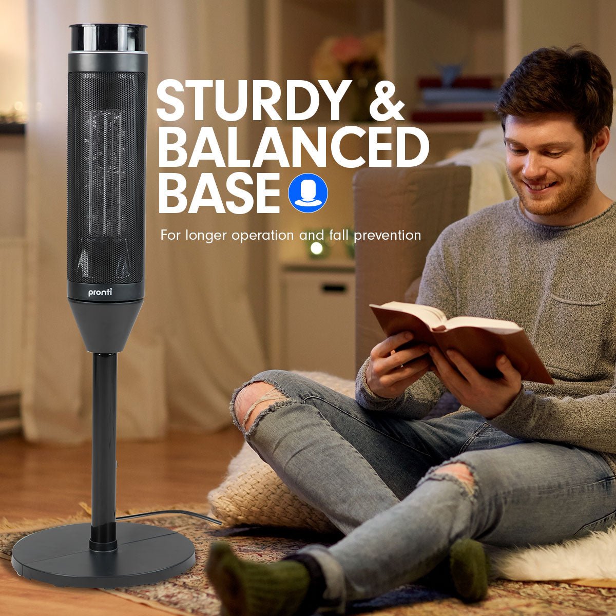 Pronti Electric Tower Heater 2000W Ceramic Portable Remote - Black - NuSea