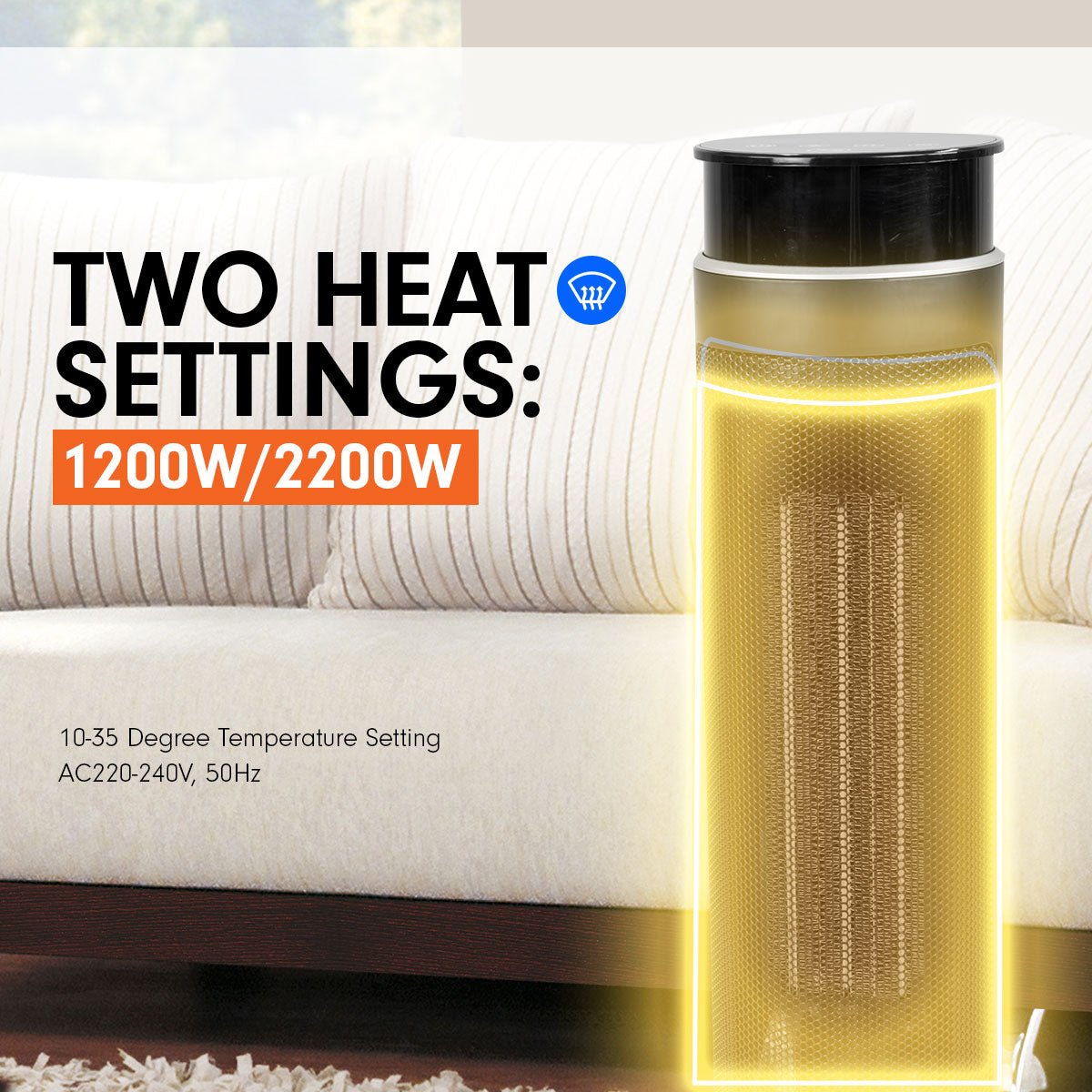 Pronti Electric Tower Heater 2000W Ceramic Portable Remote - Black - NuSea