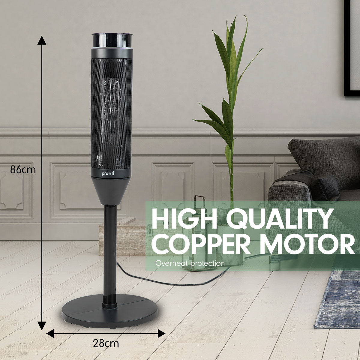 Pronti Electric Tower Heater 2000W Ceramic Portable Remote - Black - NuSea