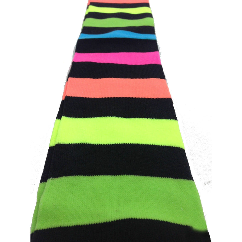 RAINBOW LEG WARMERS Party Costume Fine Stretch Ladies Girls Fancy Dress - Rainbow with Black Stripe - NuSea