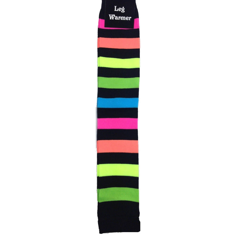 RAINBOW LEG WARMERS Party Costume Fine Stretch Ladies Girls Fancy Dress - Rainbow with Black Stripe - NuSea