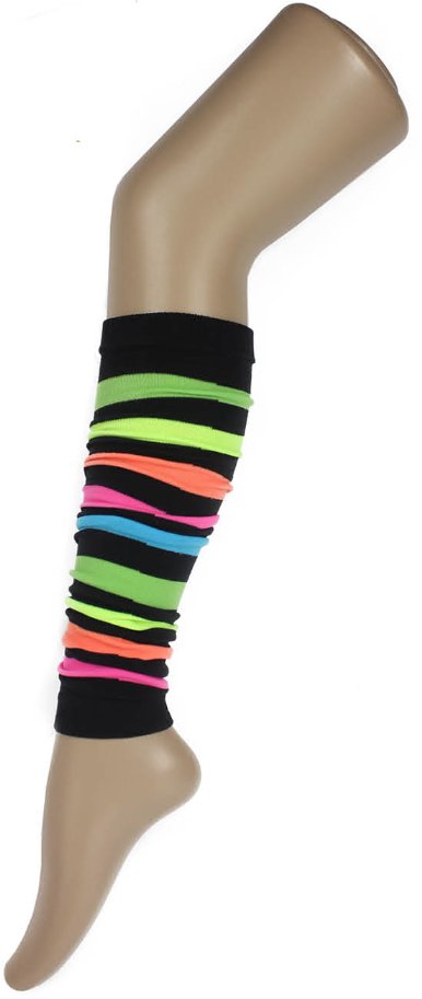 RAINBOW LEG WARMERS Party Costume Fine Stretch Ladies Girls Fancy Dress - Rainbow with Black Stripe - NuSea