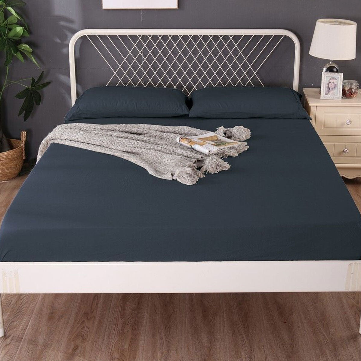 Ramesses 1000TC Linen Bamboo Fitted Sheet Combo Set Charcoal Single - NuSea