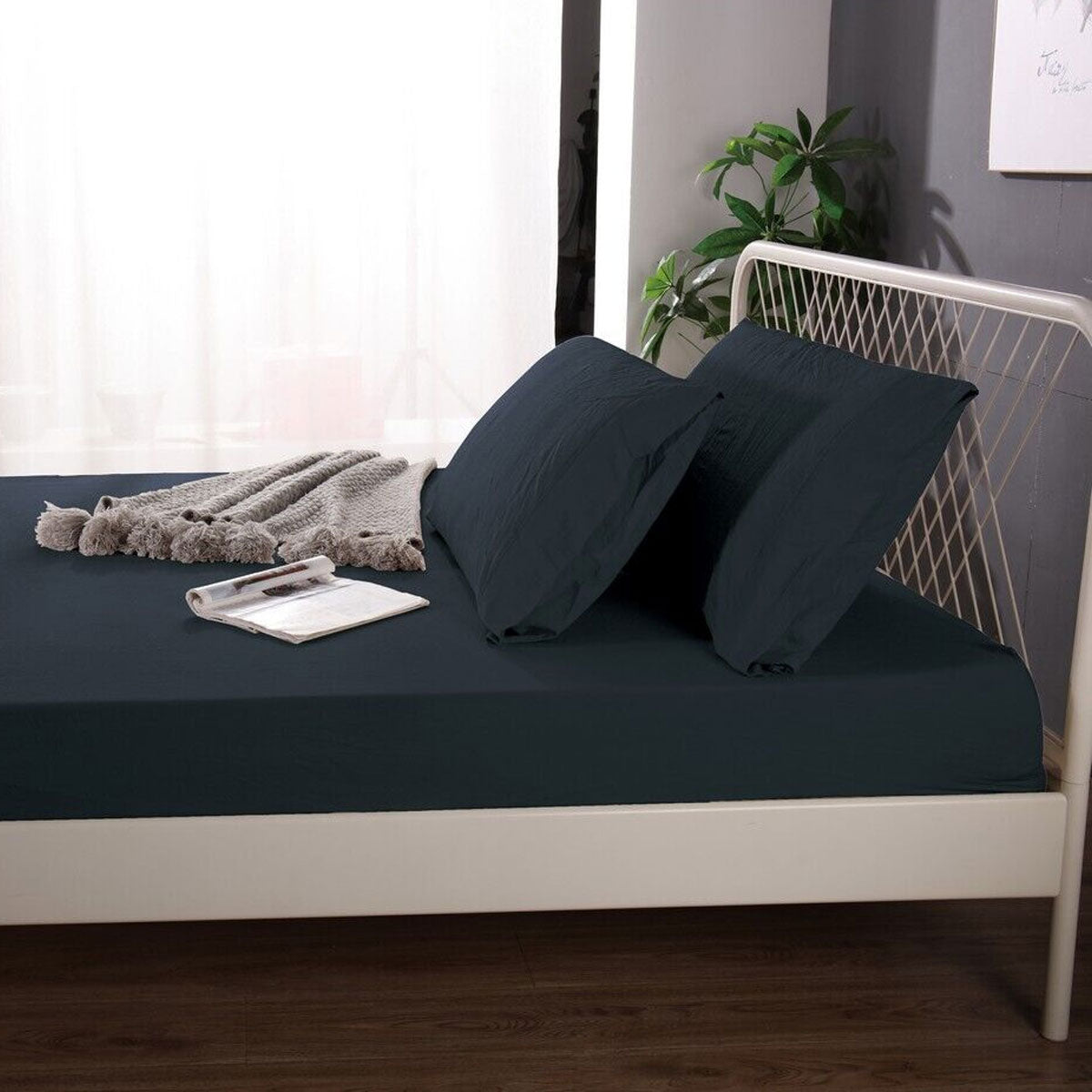 Ramesses 1000TC Linen Bamboo Fitted Sheet Combo Set Charcoal Single - NuSea