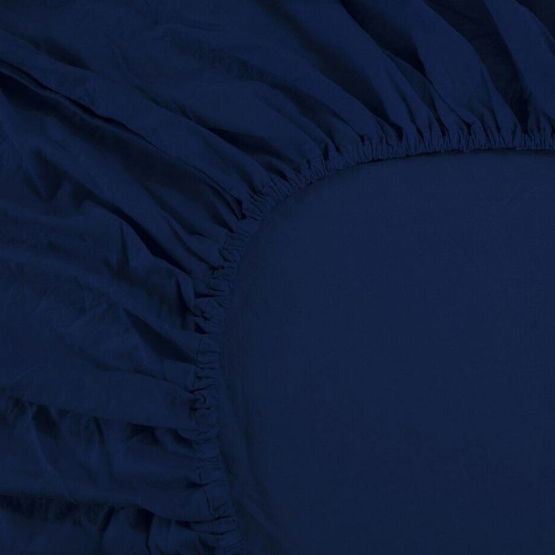 Ramesses 1000TC Linen Bamboo Fitted Sheet Combo Set Deep Blue Double - NuSea