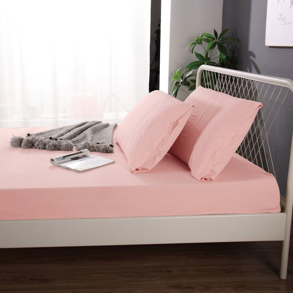 Ramesses 1000TC Linen Bamboo Fitted Sheet Combo Set Dusty Pink Double - NuSea