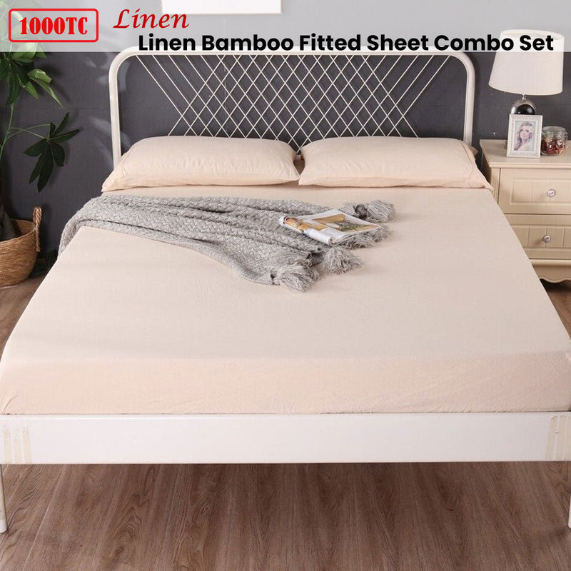 Ramesses 1000TC Linen Bamboo Fitted Sheet Combo Set Linen Double - NuSea