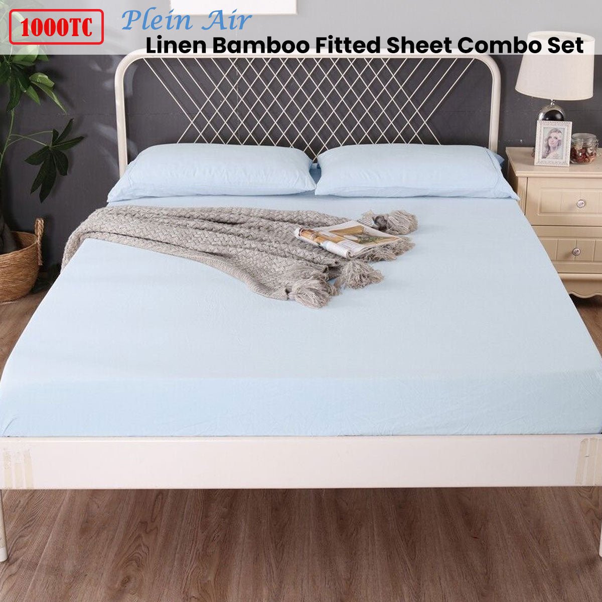 Ramesses 1000TC Linen Bamboo Fitted Sheet Combo Set Plein Air Single - NuSea