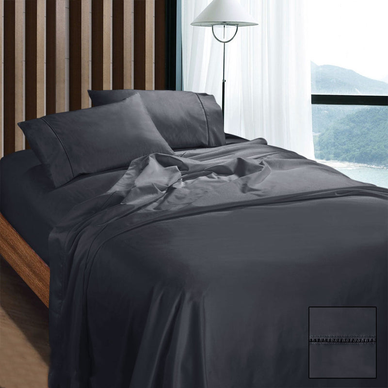 Ramesses 1100TC Egyptian Cotton Sateen Sheet Set Charcoal Queen - NuSea