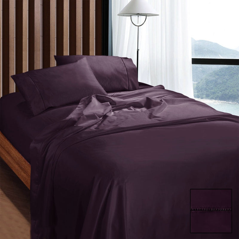 Ramesses 1100TC Egyptian Cotton Sateen Sheet Set Eggplant King - NuSea