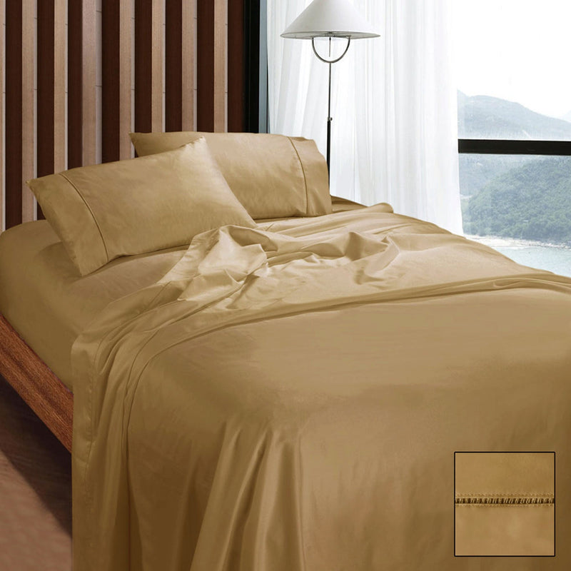 Ramesses 1100TC Egyptian Cotton Sateen Sheet Set Latte King - NuSea