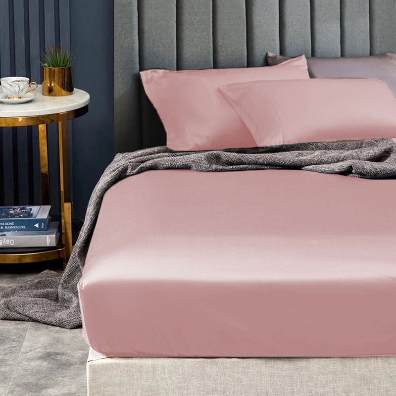 Ramesses 1500TC Elite Egyptian Cotton Sateen Fitted Sheet Combo Set Rose Pink King Single - NuSea