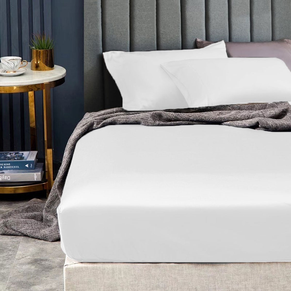 Ramesses 1500TC Elite Egyptian Cotton Sateen Fitted Sheet Combo Set White Single - NuSea