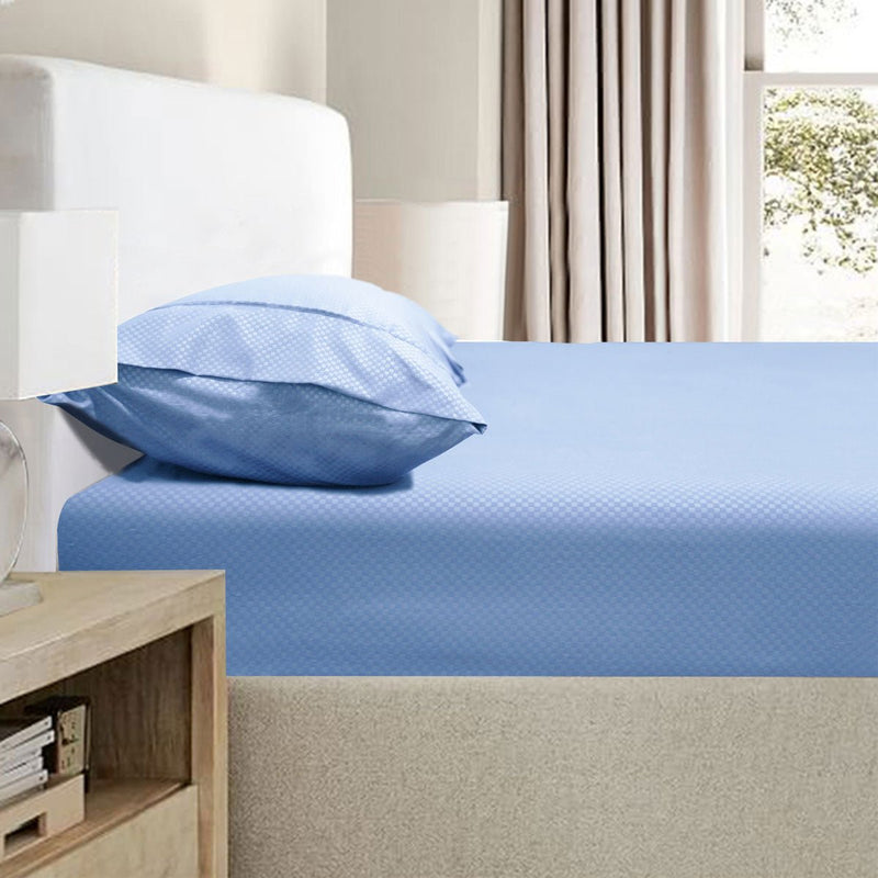 Ramesses 2000TC Bamboo Embossed Fitted Sheet Combo Set Mid Blue Double - NuSea