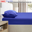 Ramesses 2000TC Bamboo Embossed Fitted Sheet Combo Set Royal Blue Queen - NuSea