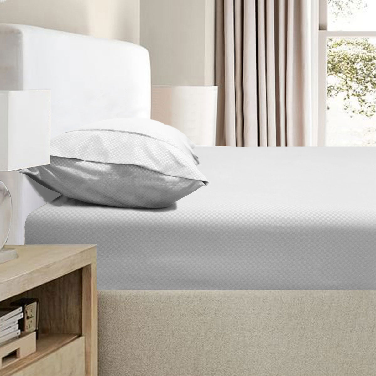 Ramesses 2000TC Bamboo Embossed Fitted Sheet Combo Set Silver Double - NuSea