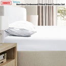 Ramesses 2000TC Bamboo Embossed Fitted Sheet Combo Set White Queen - NuSea