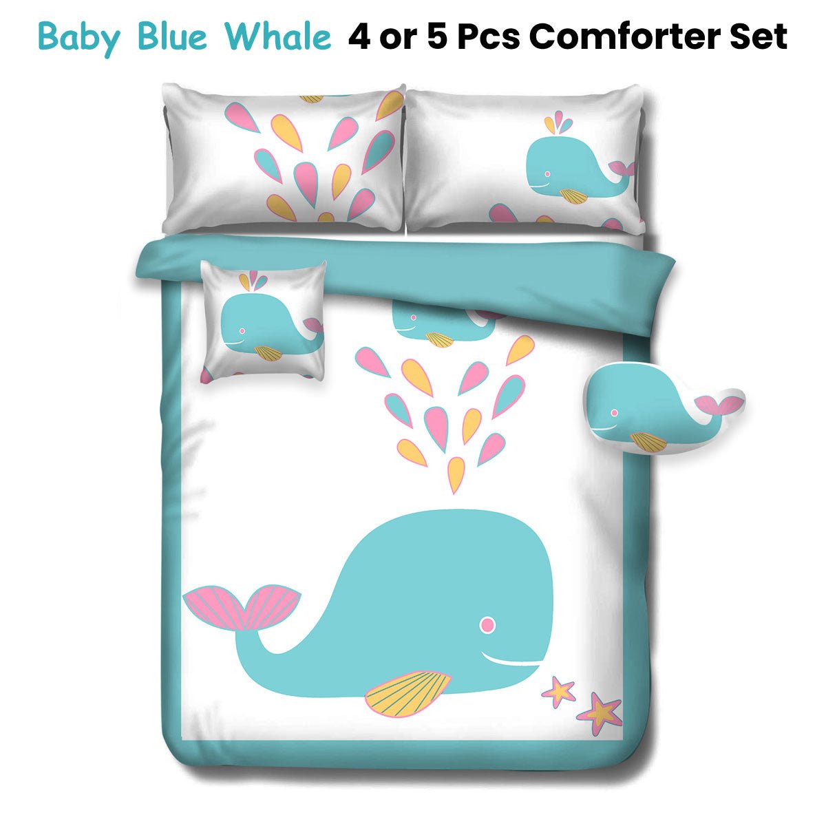 Ramesses Baby Blue Whale Kids Advventure 5 Pcs Comforter Set Double - NuSea