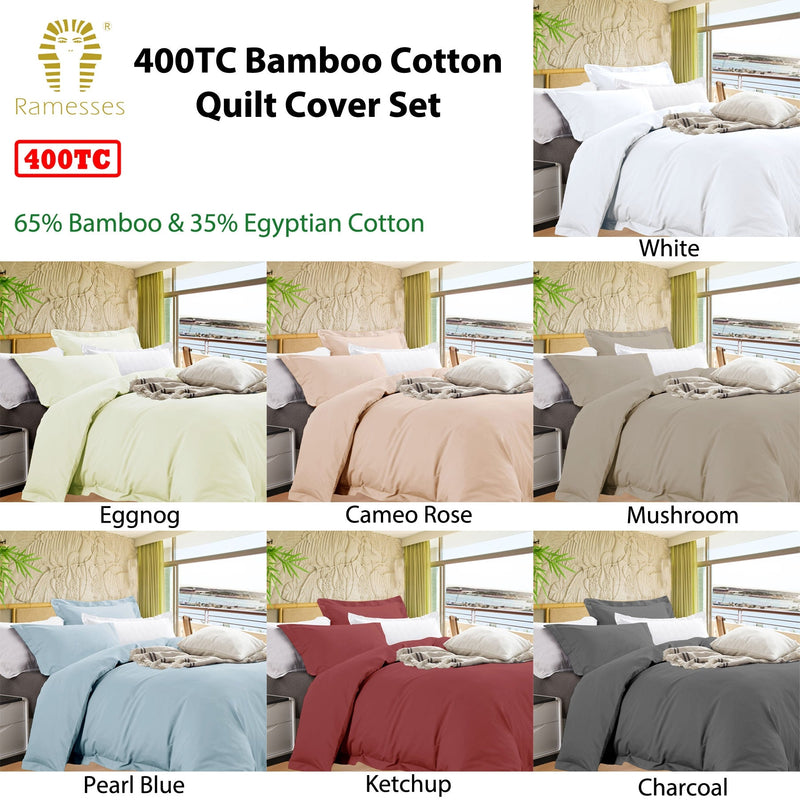 Ramesses Bamboo Cotton Quilt Cover Set Cameo Rose Queen - NuSea
