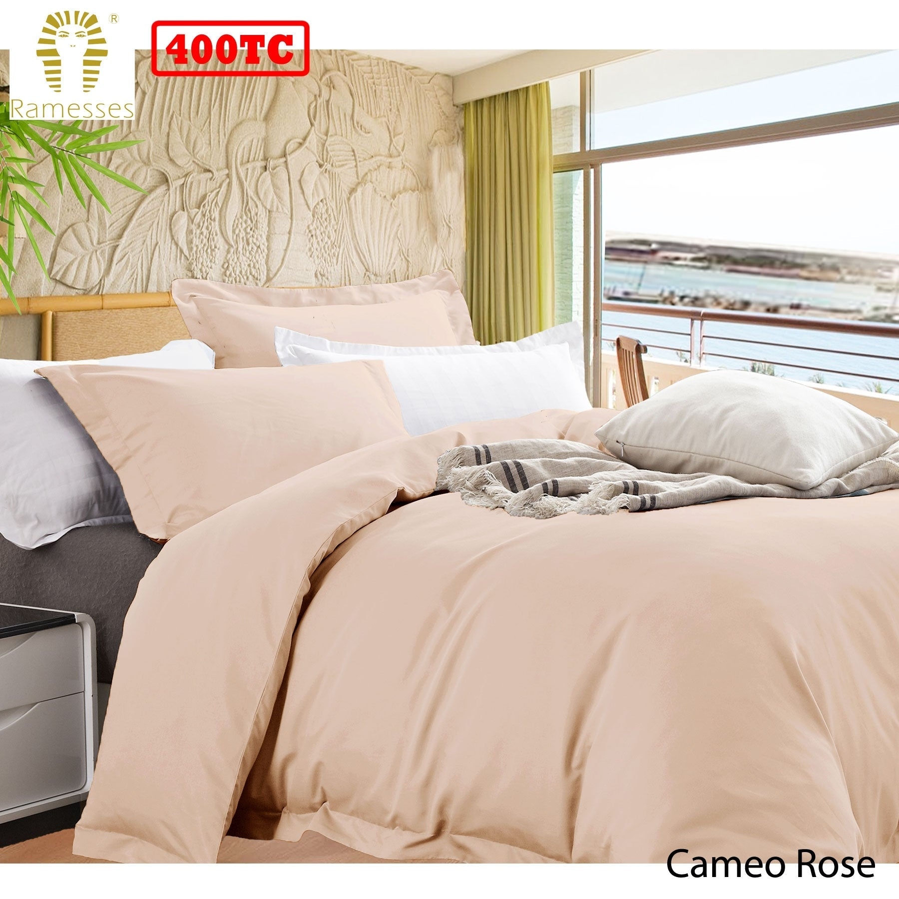 Ramesses Bamboo Cotton Quilt Cover Set Cameo Rose Queen - NuSea