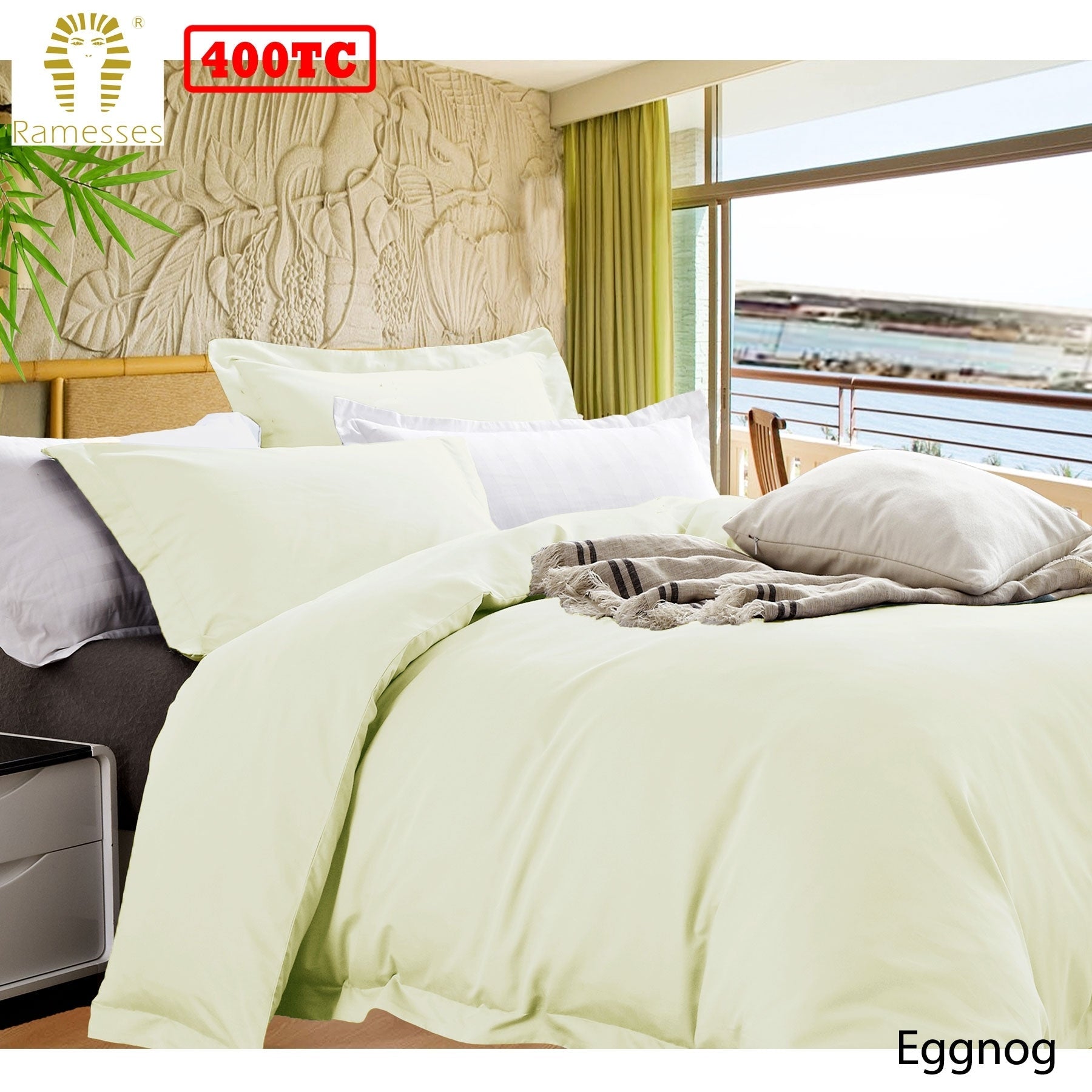 Ramesses Bamboo Cotton Quilt Cover Set Eggnog Queen - NuSea