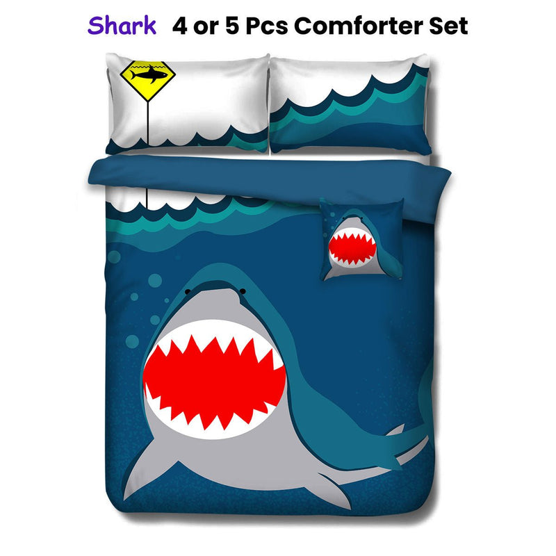 Ramesses Navy Shark Kids Advventure 4 Pcs Comforter Set Single - NuSea