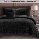 Ramesses Waffle Fleece Charcoal 3 Pcs Comforter Set Queen - NuSea