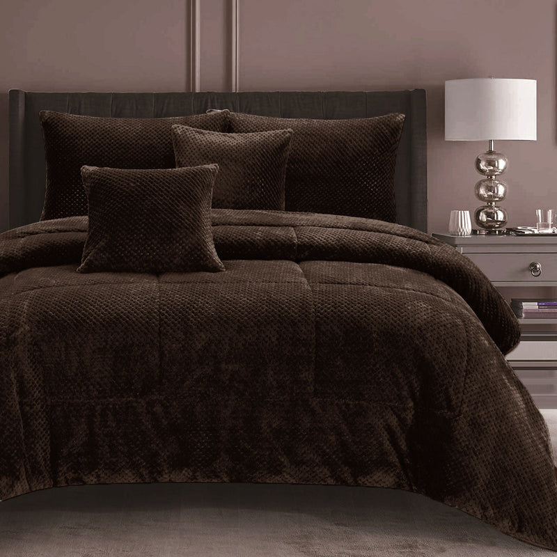 Ramesses Waffle Fleece Mocha 3 Pcs Comforter Set Queen - NuSea