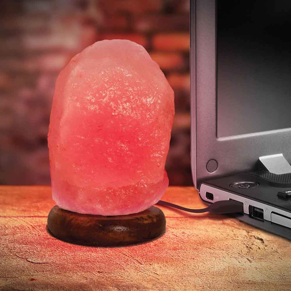 Red USB Himalayan Pink Salt Lamp - Colour Light Bulb - Mini Natural Rock Crystal - NuSea