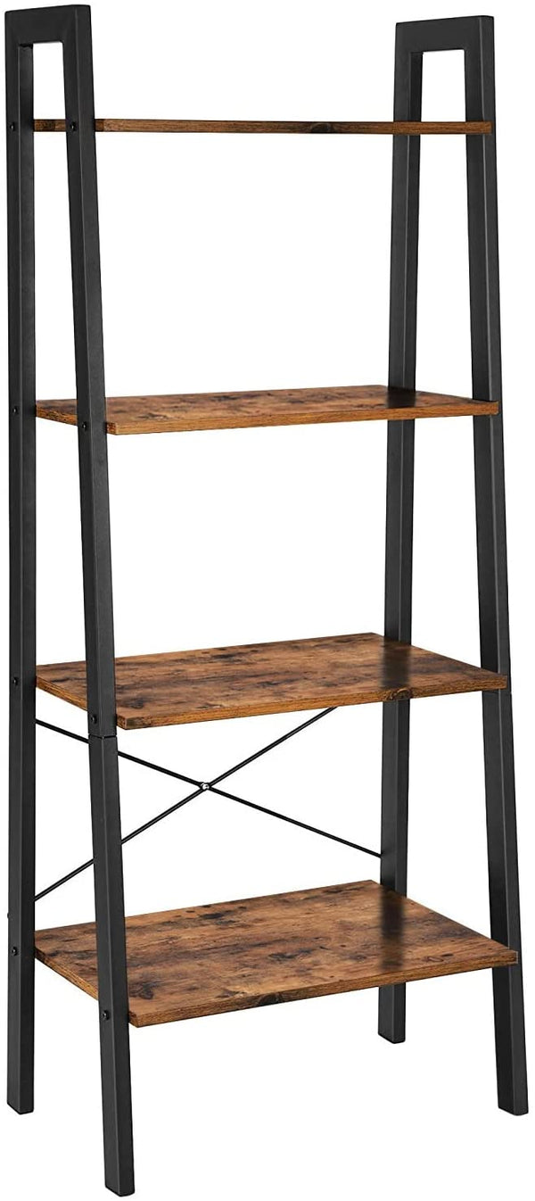 Rustic brown and black steel Metal Frame 4 Tier bookshelf - NuSea