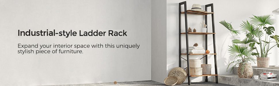 Rustic brown and black steel Metal Frame 4 Tier bookshelf - NuSea