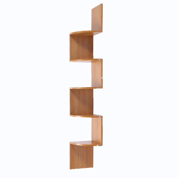 Sarantino 5 Tier Corner Wall Shelf Display Shelves Dvd Book Storag Rack Floating Mounted - Beech - NuSea