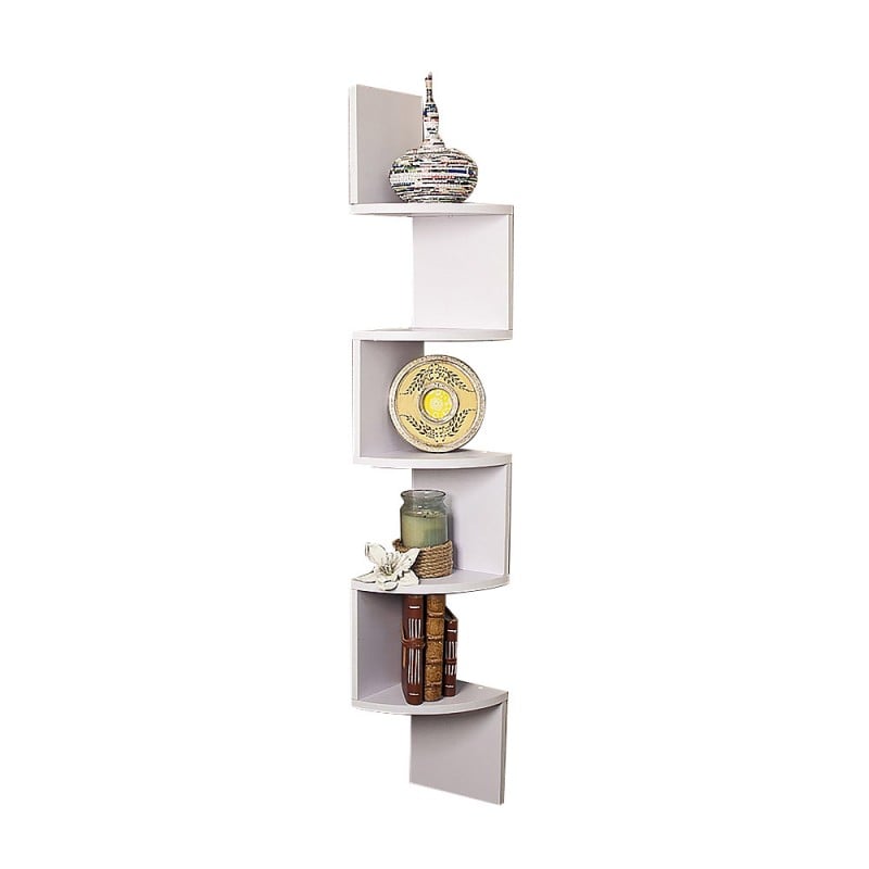 Sarantino 5 Tier Corner Wall Shelf Display Shelves Dvd Book Storag Rack Floating Mounted - White - NuSea