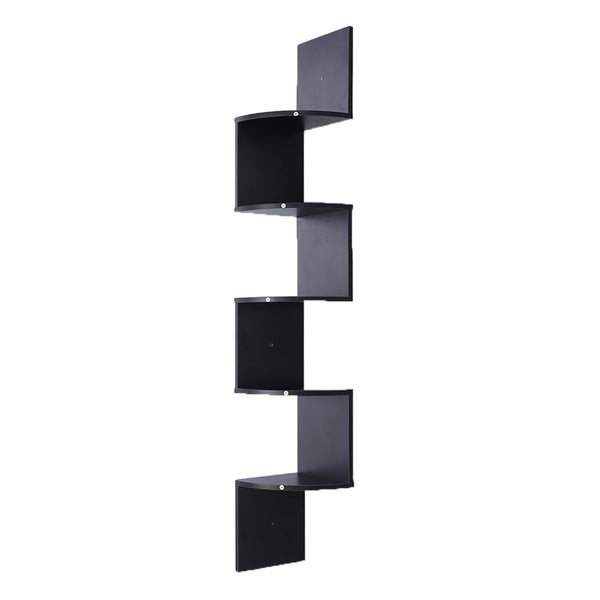 Sarantino 5 Tier Corner Wall Shelf Display Shelves Dvd Book Storage Rack Floating Mounted - Black - NuSea