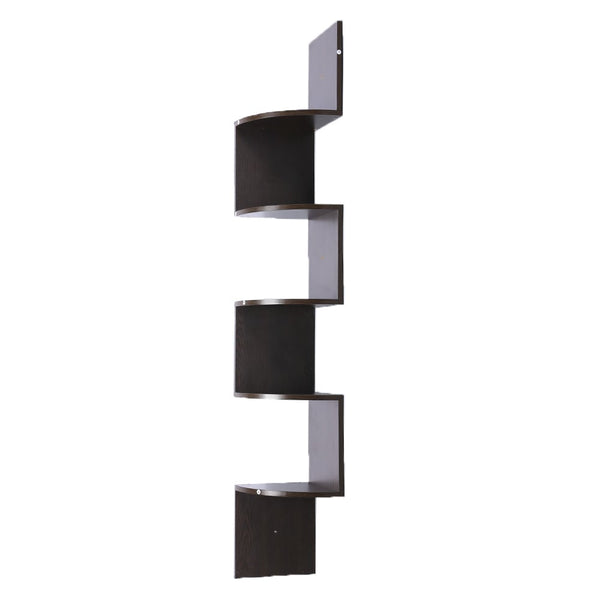 Sarantino 5 Tier Corner Wall Shelf Display Shelves Dvd Book Storage Rack Floating Mounted - Dark Brown - NuSea