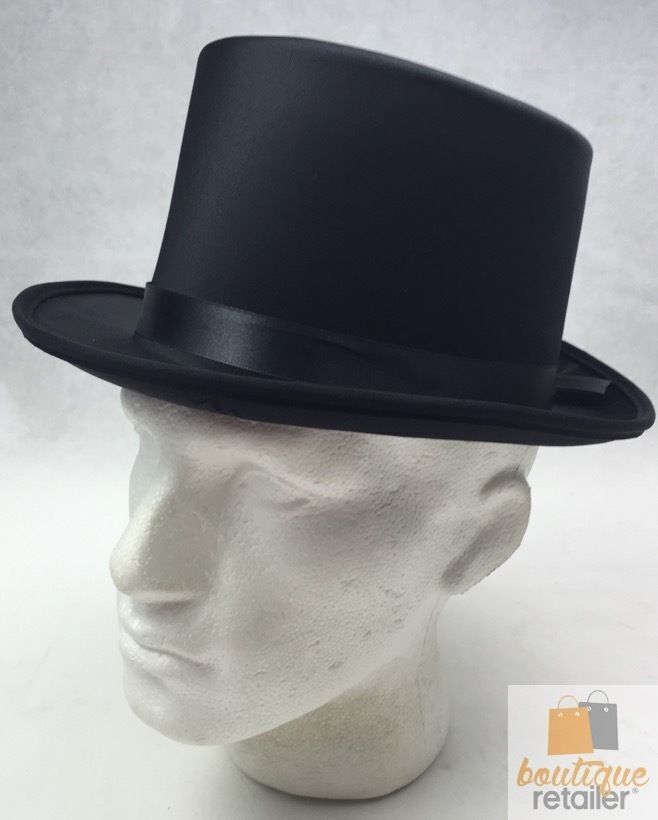 SATIN TOP HAT Costume Party Cap Fancy Dress Trilby Fedora One Size - Black - NuSea