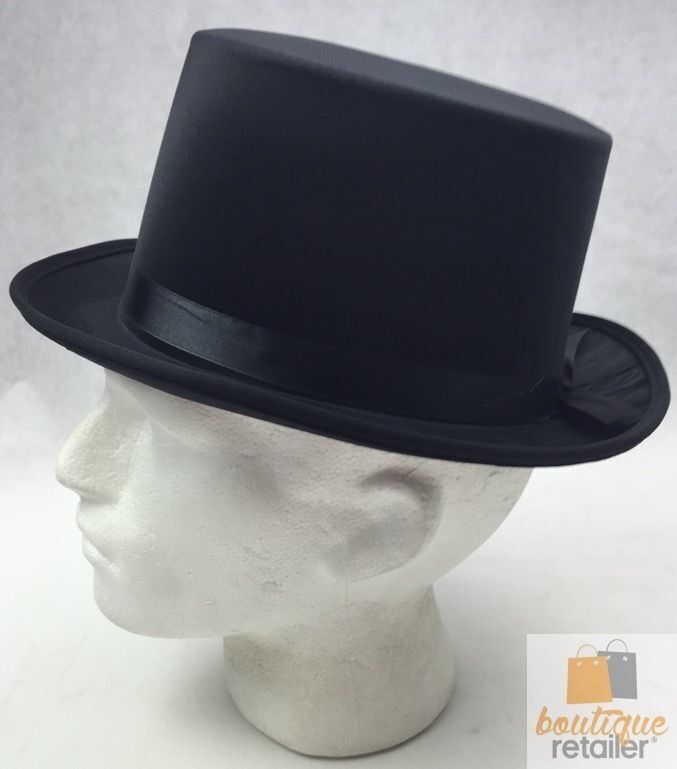 SATIN TOP HAT Costume Party Cap Fancy Dress Trilby Fedora One Size - Black - NuSea