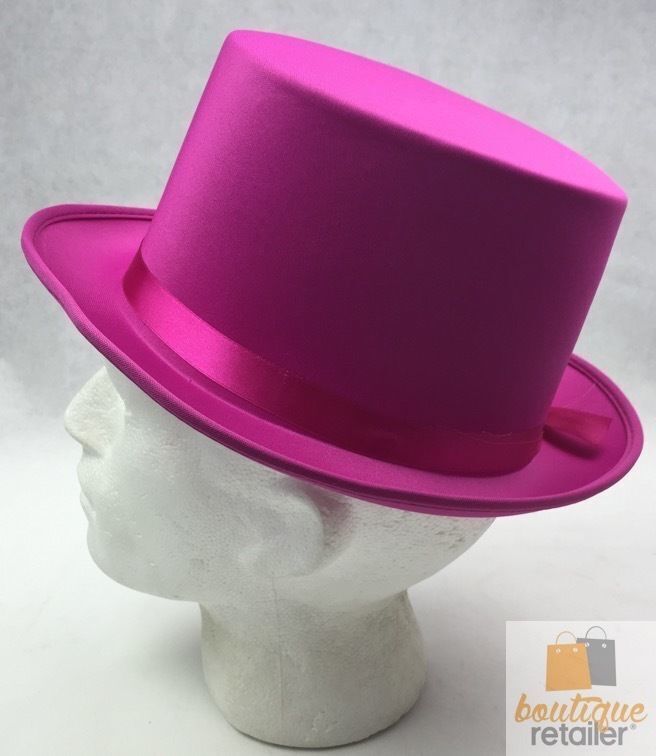 SATIN TOP HAT Costume Party Cap Fancy Dress Trilby Fedora One Size - Hot Pink - NuSea