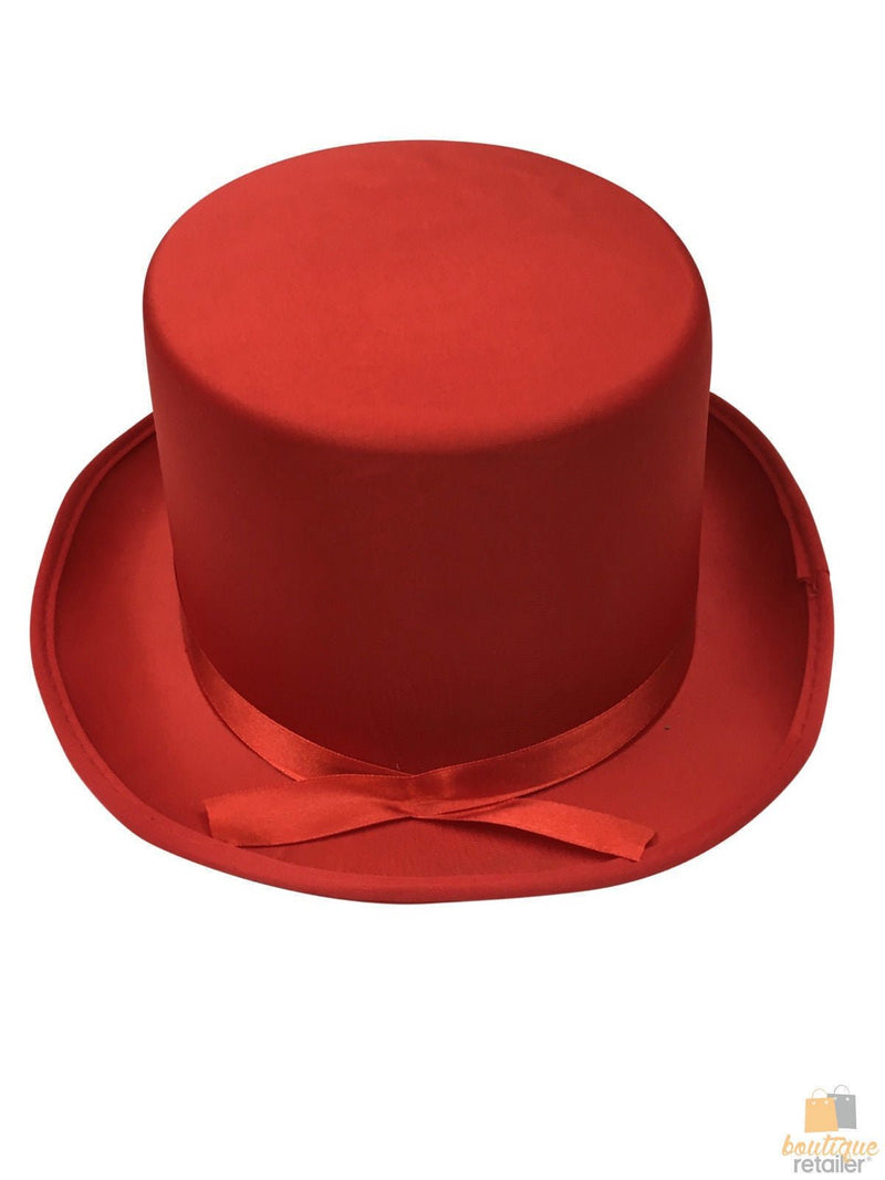 SATIN TOP HAT Costume Party Cap Fancy Dress Trilby Fedora One Size - Red - NuSea